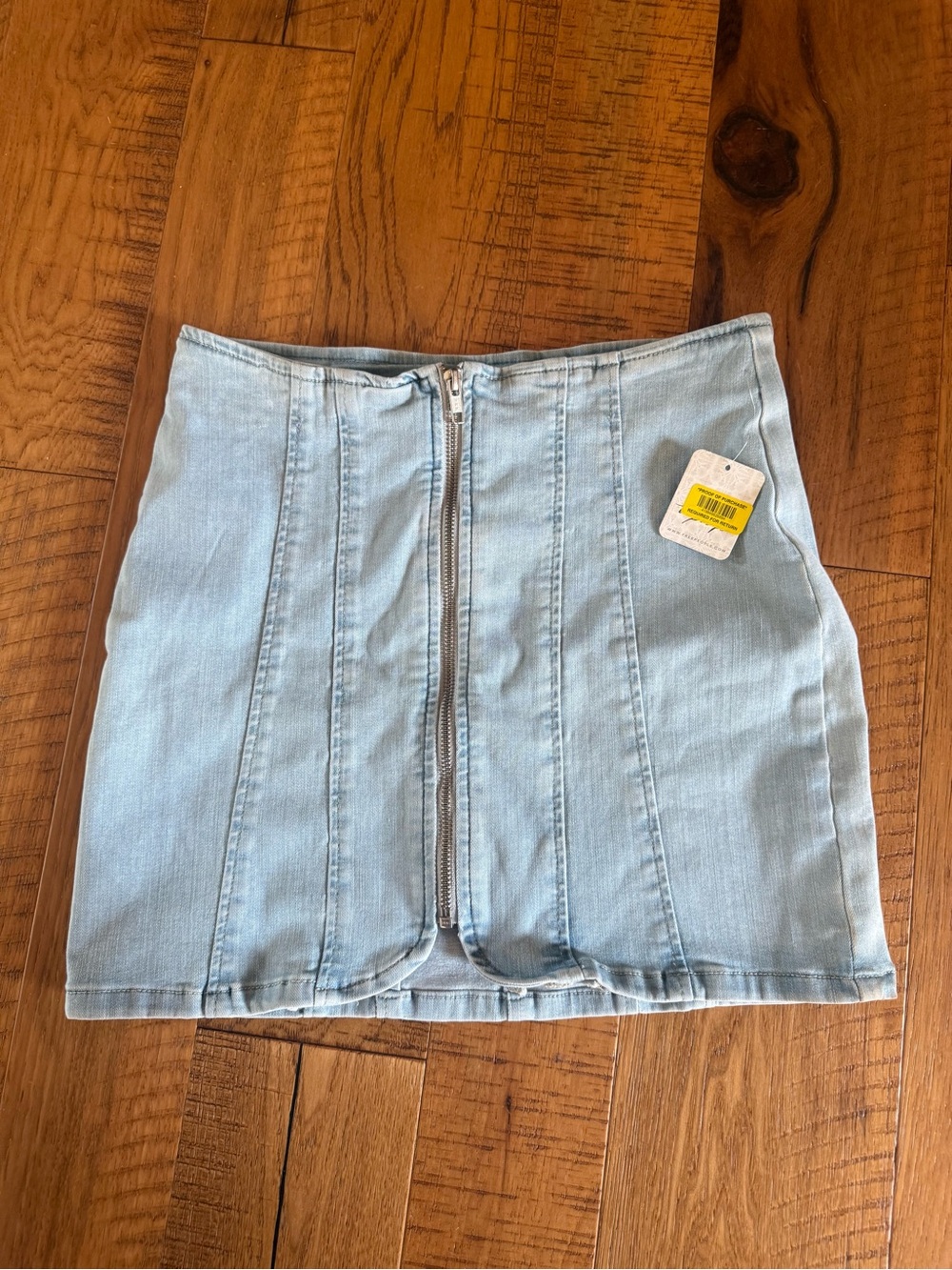 We The Free Light Blue Denim Front-Zip Mini Skirt